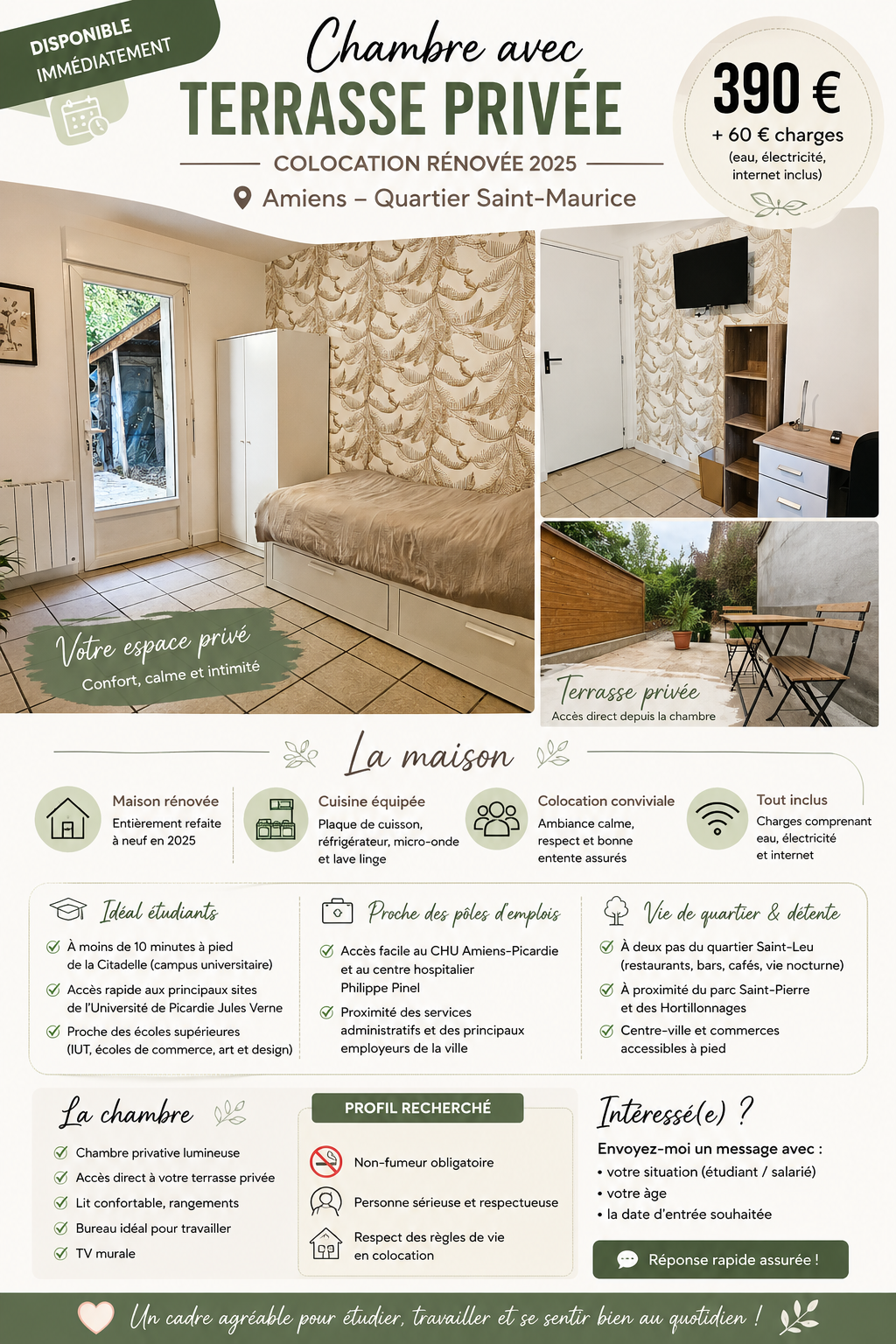 Chambre, meublé, 5 pièces, 80m² à Amiens (80000) — photo principale